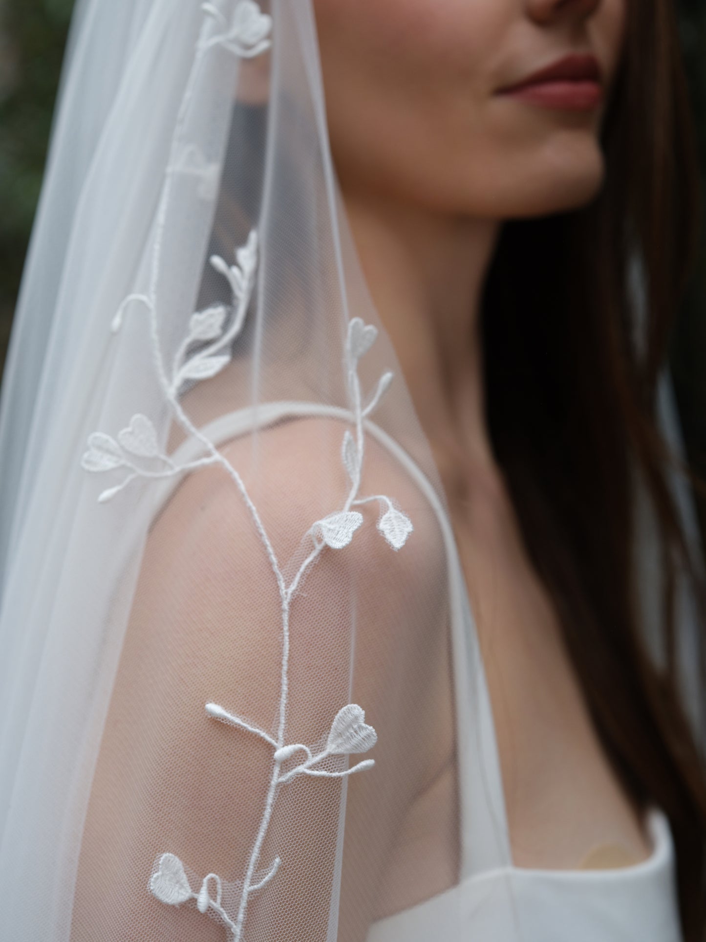 Brie Long Veil With Lace Trim