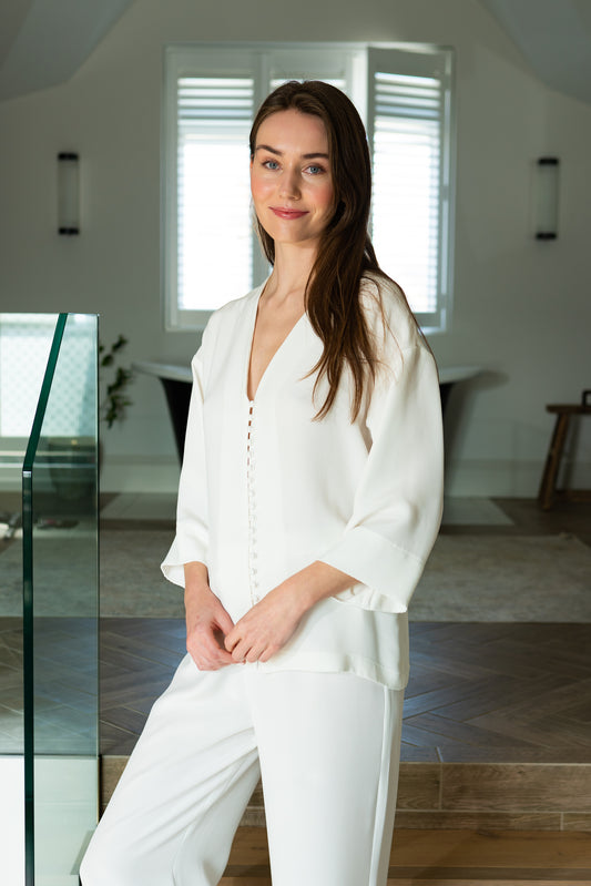 Winter Long Sleeve Bride PJ Set - Ivory Silk