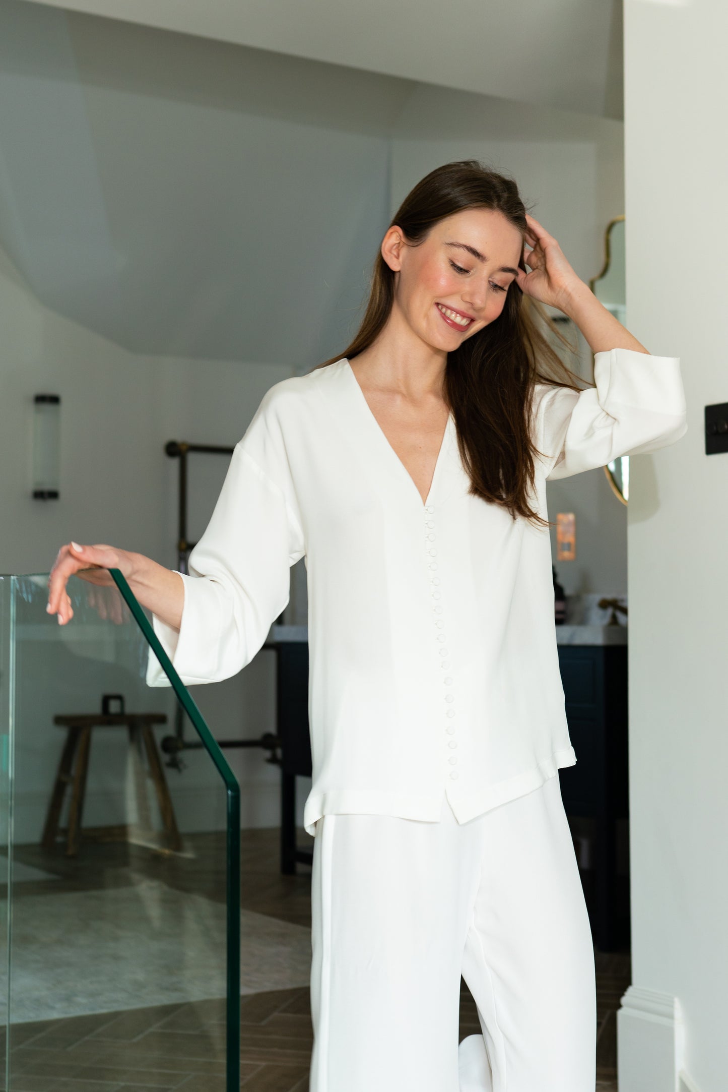 Winter Long Sleeve Bride PJ Set - Ivory Silk