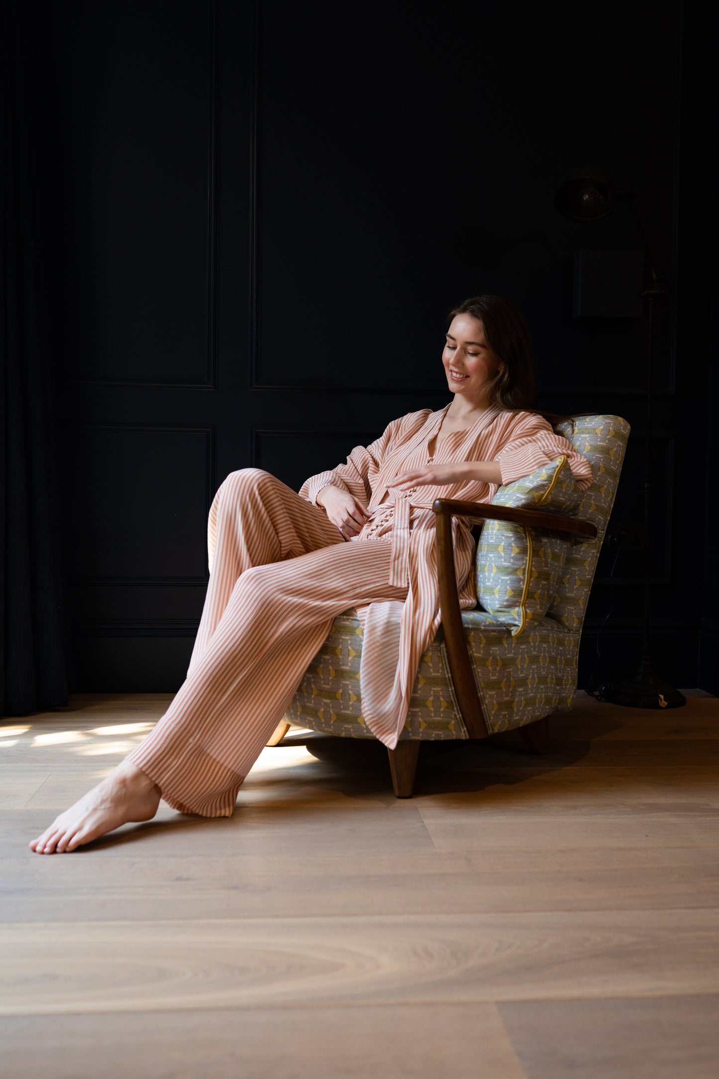 Winter Bridal Pyjama Set with Robe - Pink Stripe TENCEL