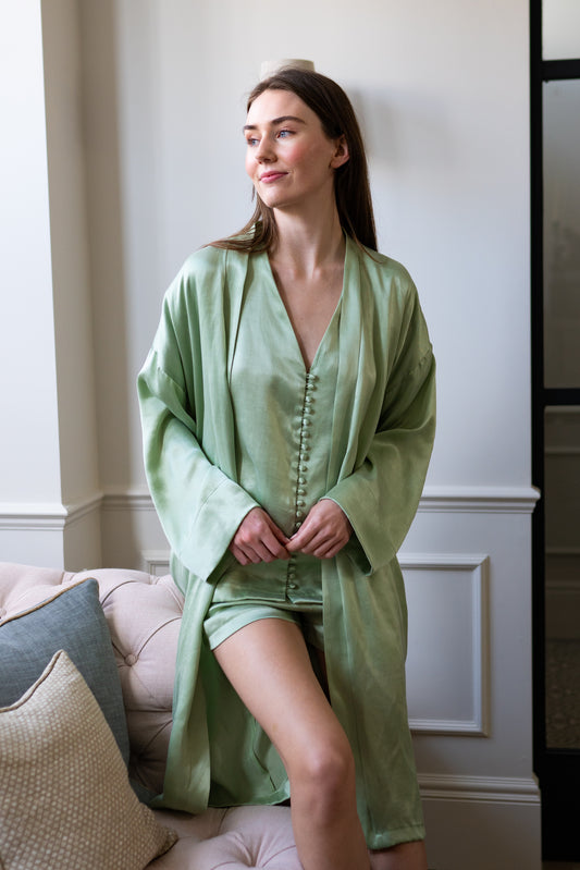 Summer Bridal Pyjama Set with Robe - Green TENCEL