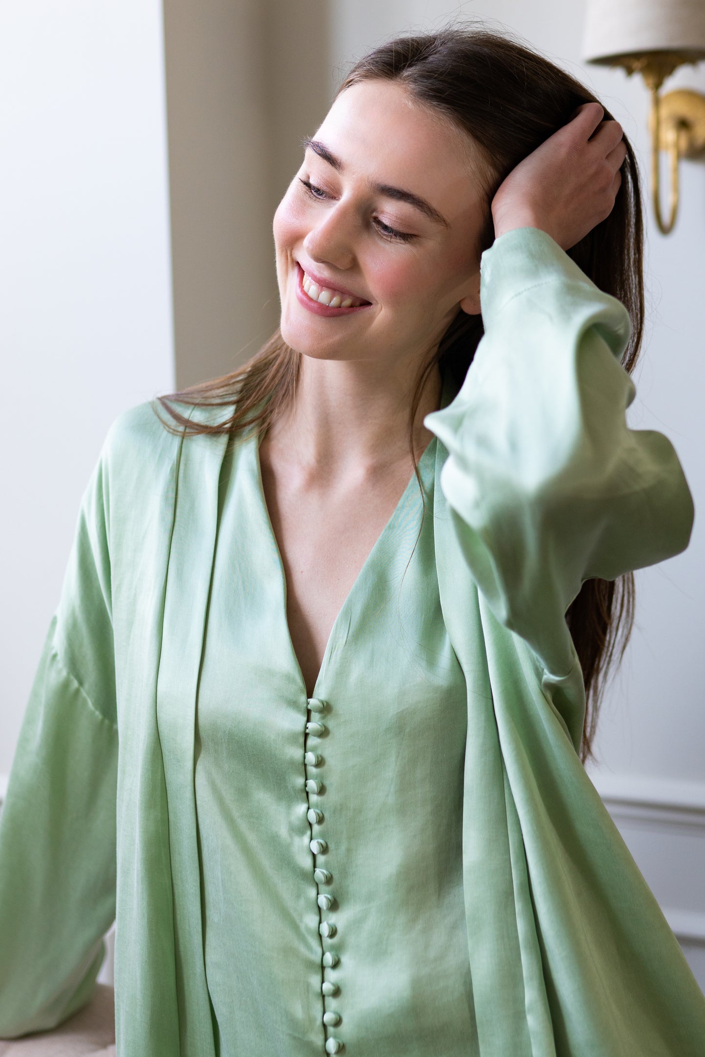 Winter Bridal Pyjama Set with Robe - Green TENCEL